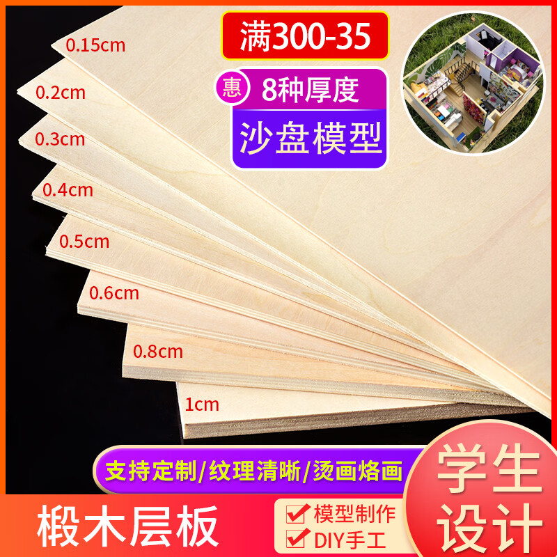 建筑模型材料木板板材DIY手工薄木板烙畫(huà)板木片三合板椴木層板木板塊定制 60*80*0.15cm 1片