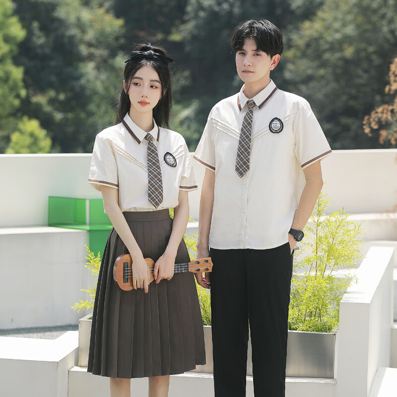 鲁邦爵毕业班服套装男毕业照套装学生 情侣装夏装英伦学院风初短袖