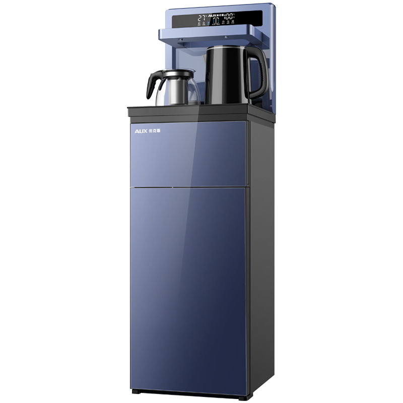 奥克斯（AUX）茶吧机 免安装家用多功能智能遥控双出水口可折叠下置水桶立式饮水机 高端遥控可折叠蓝色温热款