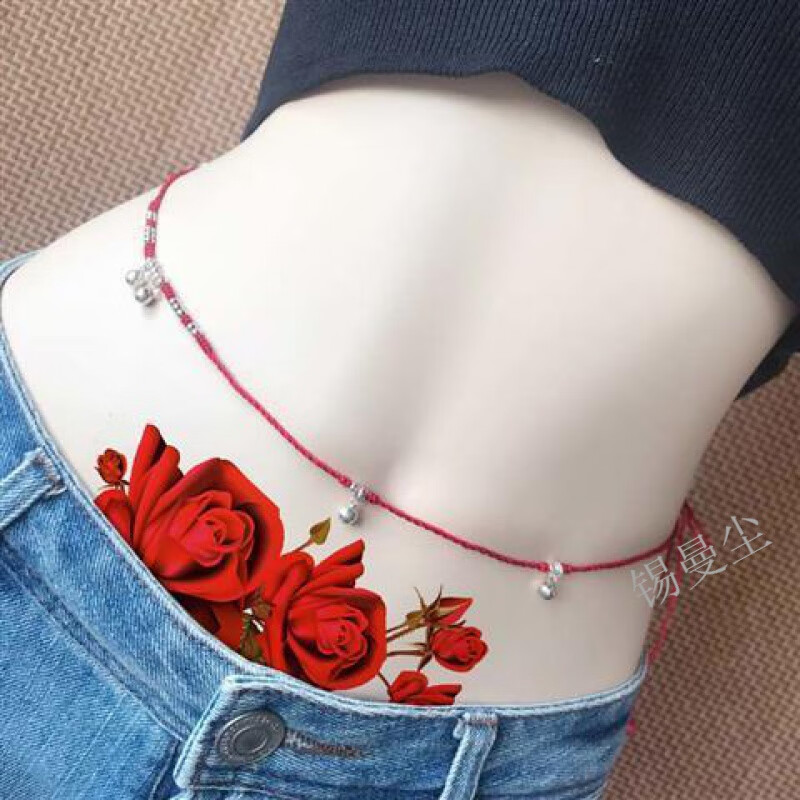 纹身贴女私处红色玫瑰花防水女款仿真花臂腿肚子破腹产遮疤痕纹身贴纸