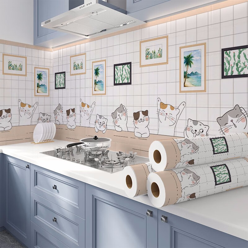 浪漫满屋厨房防油贴纸耐高温防水防潮自粘墙纸油烟机灶台防霉瓷砖防油贴纸 是猫猫呀【铝镀膜】店长推荐 3m*60cm