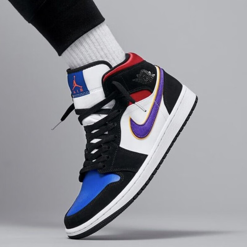 jordan 1 aj1 高帮紫钩蓝红拼接运动鞋 852542-005 湖人红蓝 40