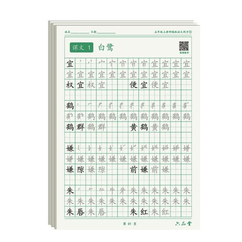 五年级上册小学生语文同步练字帖笔顺笔画练字纸