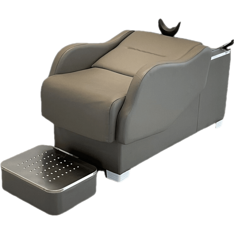 网红洗头床理发店半躺式冲水床陶瓷深盆简约发廊专用美容 陶瓷盆洗头床  灰色 官方标配