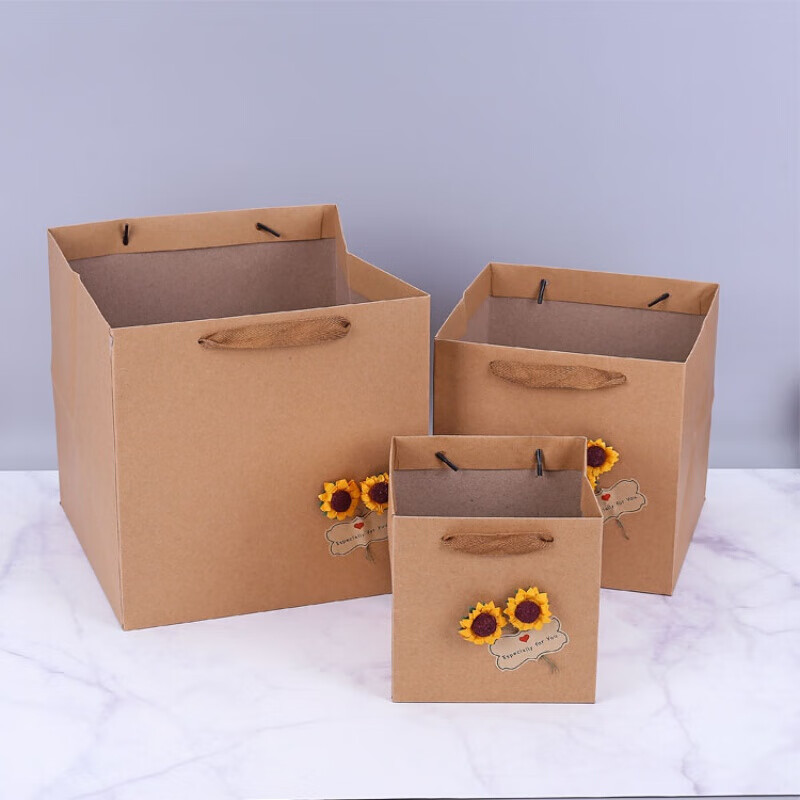 大号超大手提袋零食礼盒袋子礼袋牛皮纸礼物包装袋 牛皮色  向日葵 1
