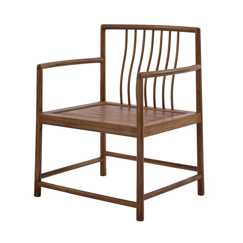 古木斋新中式梳背椅北美黑胡桃实木家具现代简约仿古免漆书椅茶椅