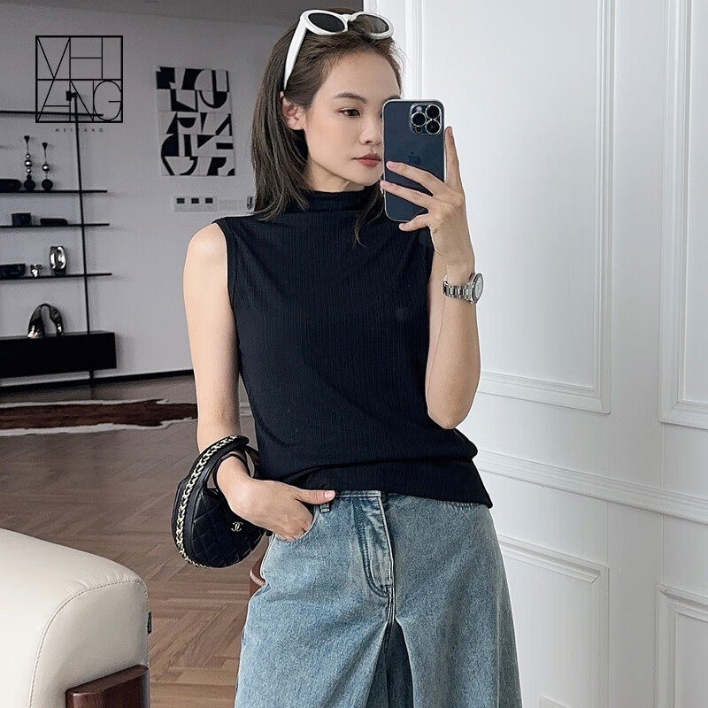 美洋(meiyang)美人线背心 高阶打底~法式简约半高领修身针织打底衫