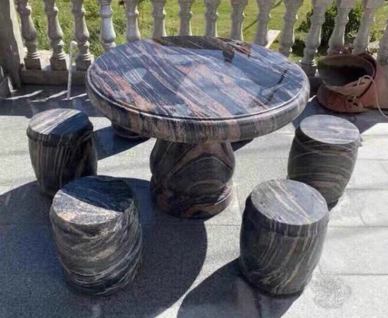 大理石桌凉亭桌石桌石凳庭院花园大理石室外石台 幻彩红65cm一桌四凳