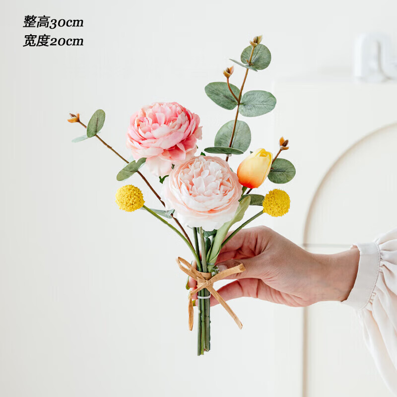 阡侗手捧花仿真花花束郁金香仿生花塑料花尤加利摆件 左岸牡丹橘