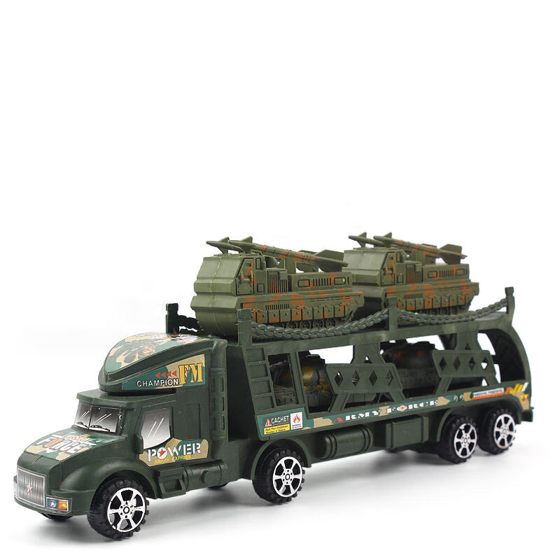 儿童玩具车运输车拖车收纳军事战车带坦克小轿车模型男孩汽车玩具 军事运输车