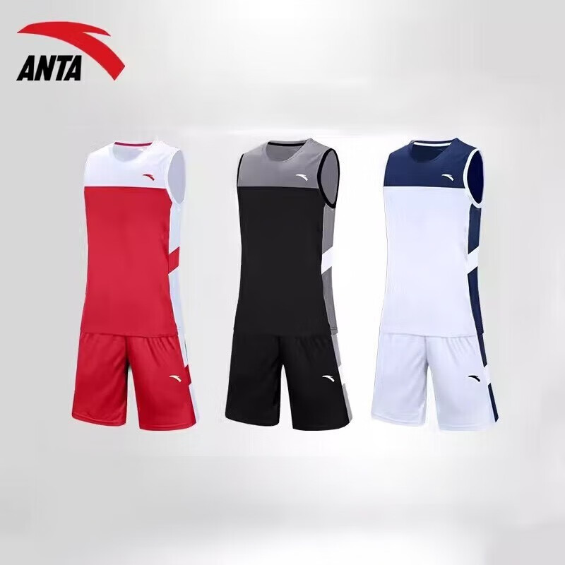 安踏篮球套装男春季款篮球比赛训练吸湿透气球衣球服两件套 纯净白 s