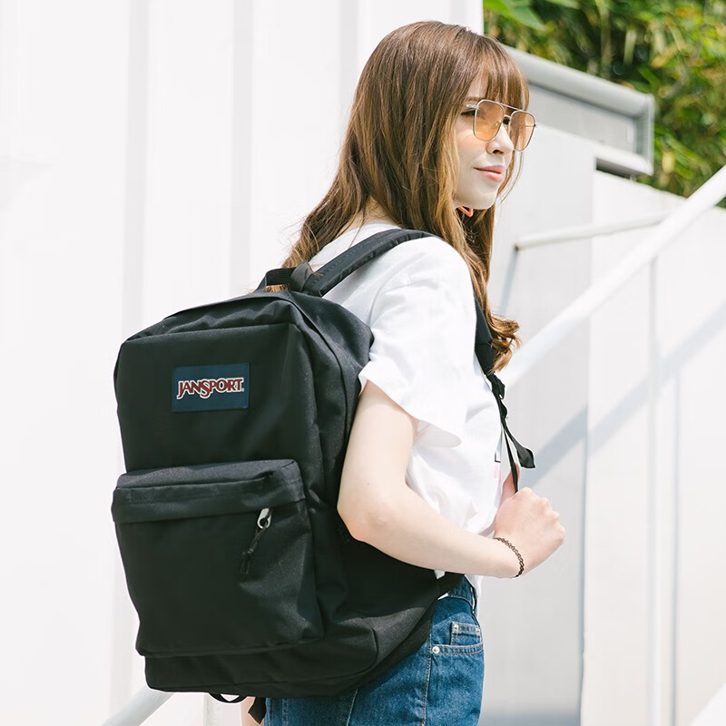 JANSPORT杰斯伯双肩包女学生旅行包26L旅行轻便透气书包男背包 4QUT008 爵士黑-侧边袋