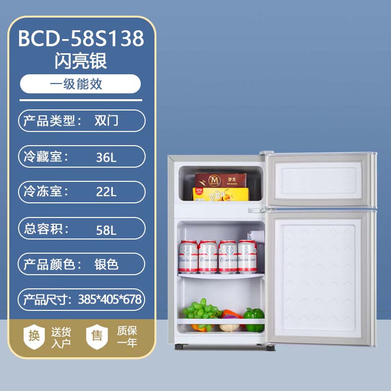 先科小冰箱迷你小型家用 冷藏冷冻两用宿舍寝室出租房用双门办公室电冰箱节能省电一级能效 138双门银【急速制冷】静音一级节能