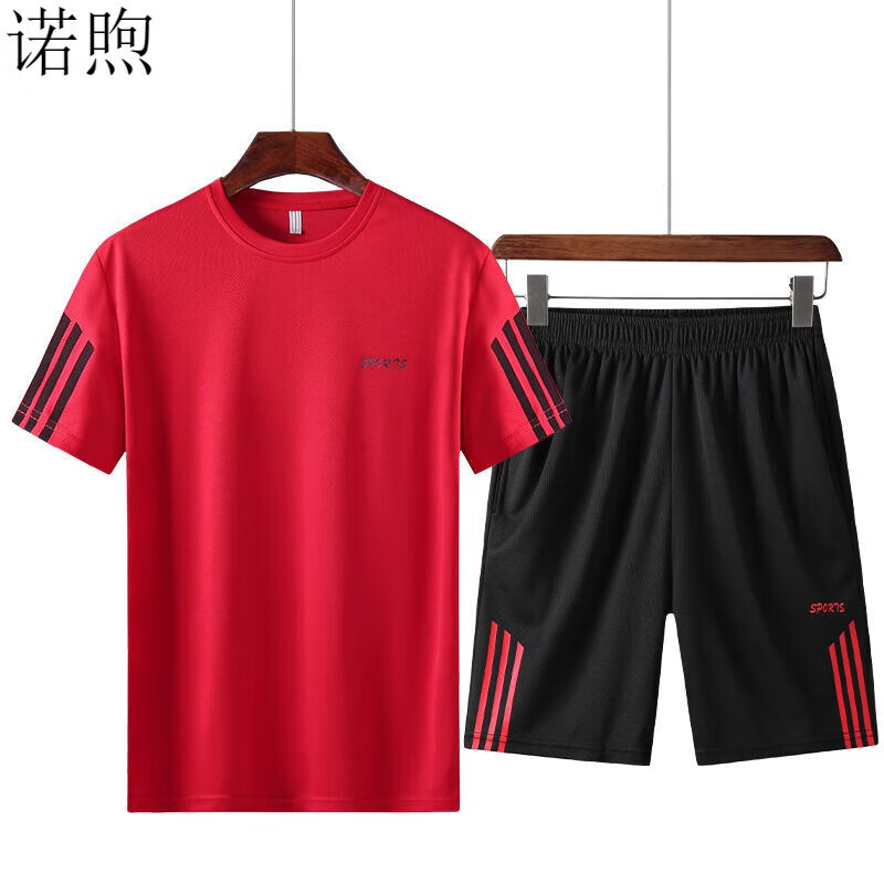 诺煦 套装/T恤运动套装男夏季新款休闲套装吸汗速干短袖男套 SPFGN01【红色】升级版 M 【85-105斤】