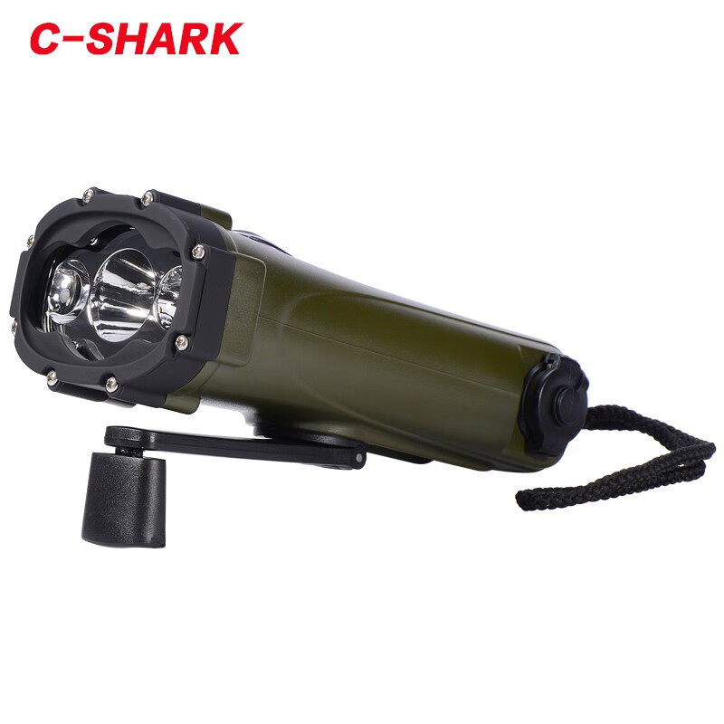 C-SHARK 手摇自发电手电筒 多功能应急强光手电 手机充电潜水 防压防摔 军绿色和黑色随机