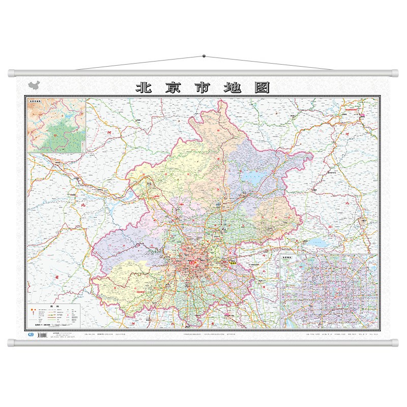【挂绳版】2022年新版 北京地图 1.1米*0.8米覆膜防水 政区交通图