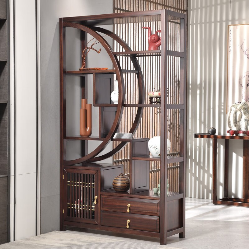 畅星家具  新中式实木客厅玄关间厅柜金丝檀木榫卯酒柜双面隔断门厅