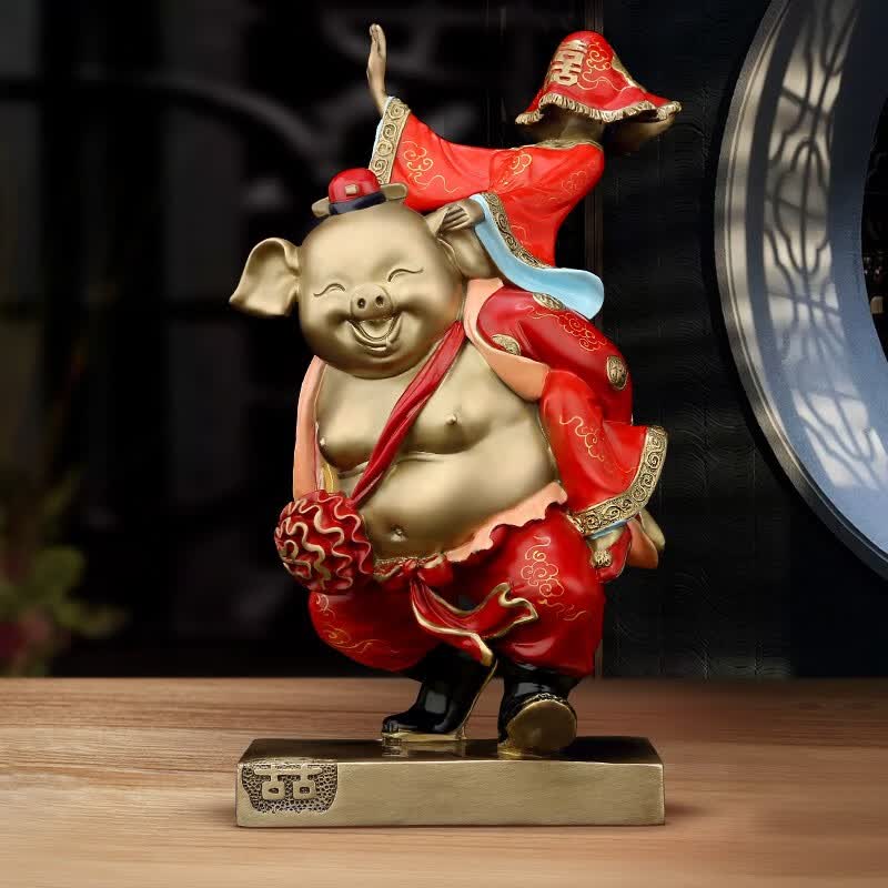 旭伶《猪八戒娶媳妇》 铜摆件 创意结婚礼物家居客厅酒柜卧室装饰品