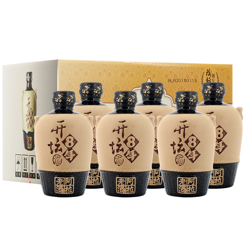 阿拉老酒开坛八年 坛装黄酒 八年陈黄酒 花雕酒 送礼自饮 古韵坛装 375ml 375mL 6坛 整箱装
