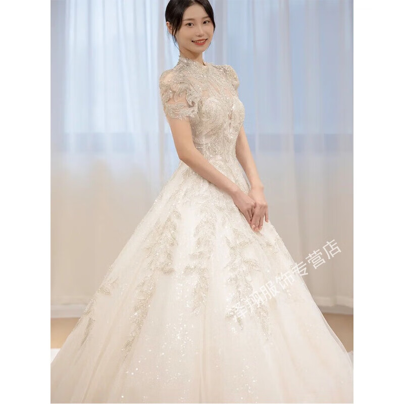 京佑（JINYU）气质 显瘦感夏季婚纱2022新款新娘法式小个子主纱大 白色单件齐地婚纱 XS