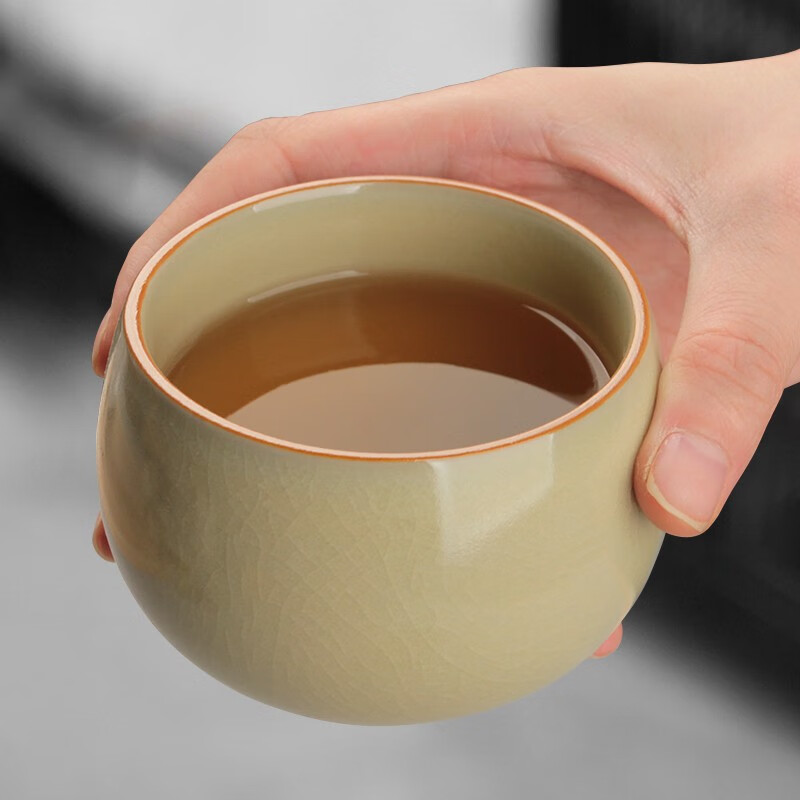 陶立方大号主人杯汝窑开片茶杯喝茶杯单杯家用米黄陶瓷杯功夫茶具配件 汝窑罗汉杯-米黄