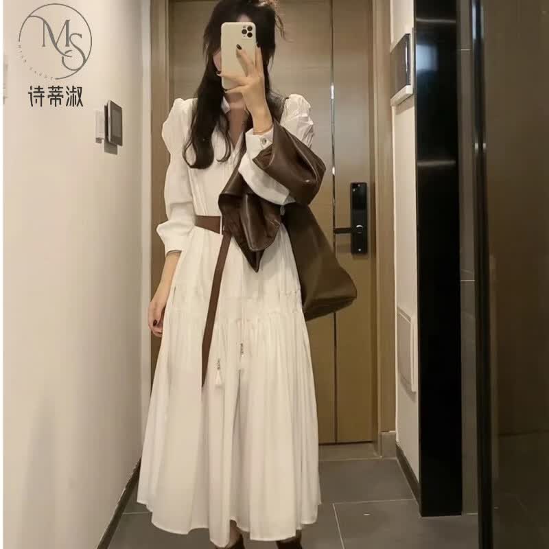 诗蒂淑甜酷风时尚连衣裙套装女秋季感皮马甲+气质V领系带裙子两件套 长款连衣裙 XL高性价比高么？