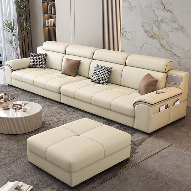 欧卡蔻2025新款沙发客厅现代极简轻奢一字型头层牛皮大小户型高靠背沙发 头层牛皮+松木框架 多人位 3.2m 直排