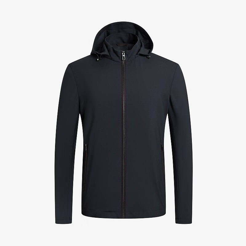 MAYOR男装 秋季羊毛桑蚕丝混纺可脱卸帽单茄克 藏青 M 170/92A