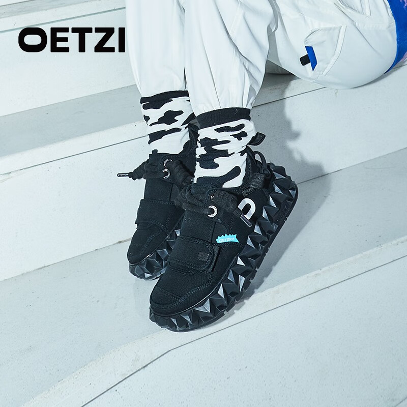 OETZI奥兹 冰山果冻丑萌鞋低帮透气帆布鞋百搭情侣潮鞋 黑色T22340116 38