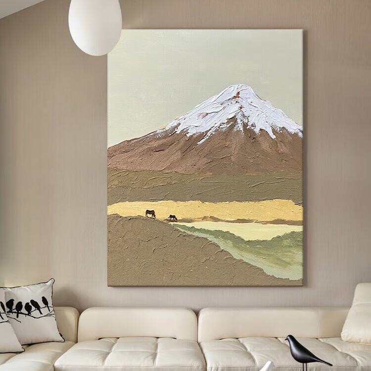 手绘油画《山河图》现代抽象风景装饰画极简轻奢玄关客厅挂画 无外框