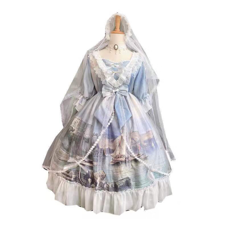lolita茶会花嫁 茶会款洛丽塔公主洋装裙子lolita花嫁油画城堡宫廷轻