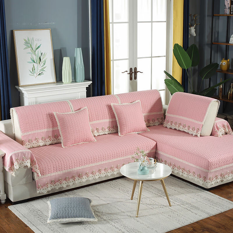 布艺时尚沙发垫坐垫子组合沙发防滑欧式皮沙发沙发套沙发罩沙发巾 纯然粉色 70*70cm