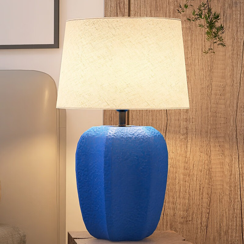 风陶瓷罐台灯led 日式禅意古朴风客厅书房卧室床头灯设计师灯 a款蓝色