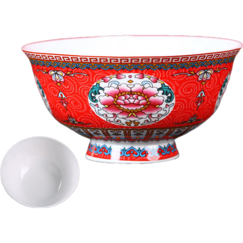 傳世瓷景德鎮(zhèn)陶瓷新品6英寸高腳防燙米飯碗大號(hào)吃面碗家用單個(gè)湯碗壽碗 五彩荷花6英寸高腳碗 1個(gè)