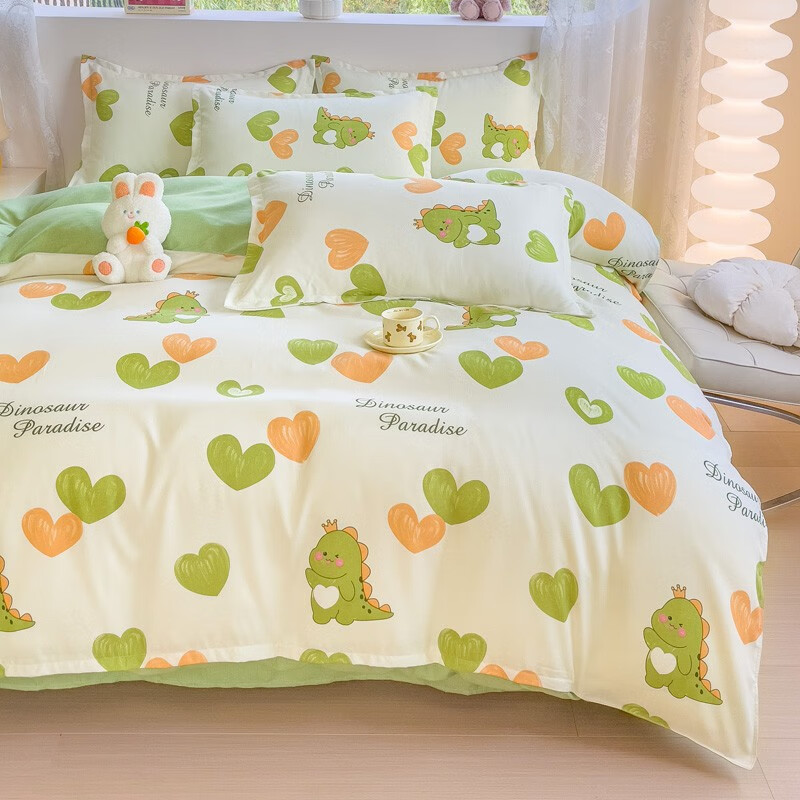 多兰诗（Duolanshi）磨毛四件套 春秋加厚保暖小清新宿舍卡通家用斜纹四件套 心情爱恋 1.8米 床笠款 被套200*230 四件套