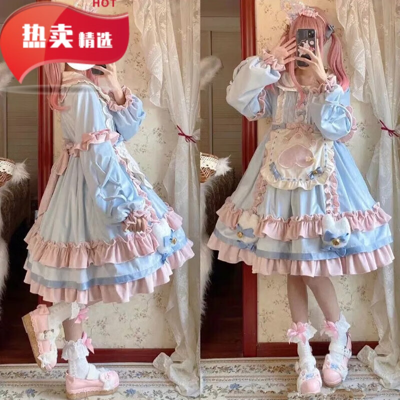 靠森 KAOOSEEN洛麗塔學(xué)生可愛學(xué)院風(fēng)lolita連衣裙軟妹貓爪連衣裙 甜貓貓 XXXL【150-160斤】