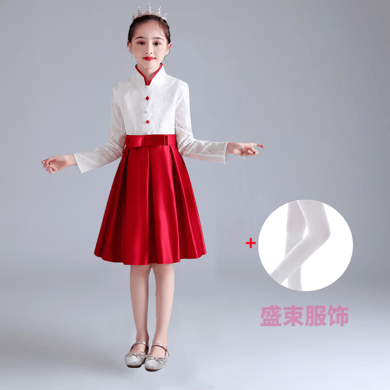 盛束中小学生演讲比赛服装女元旦合唱表演衣服演出服红歌朗诵团男 白-酒红  女长柚+库抹 160cm属于什么档次？