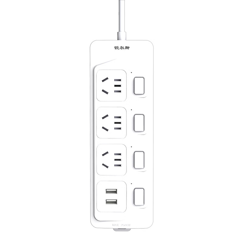 锐尔斯带USB桌面插线板电源插座多功能拖线板宿舍家用多插孔位/接线板/插排 7300U三插位分控-5米