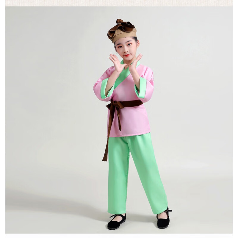 蔻玥儿童店小二服装古装汉服套装村民衣服男女童演出古代老百姓表演服