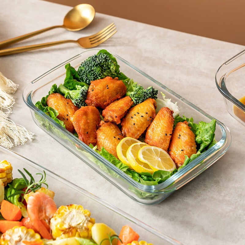 onlycook高硼硅玻璃烤盤家用長方形微波爐烤箱專用耐熱盤子耐高溫蒸魚盤 1L 1個 255cm
