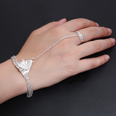 千宝莱宫铃合欢铃诛仙剑碧瑶伤心花手链戒子 银色 碧瑶同款