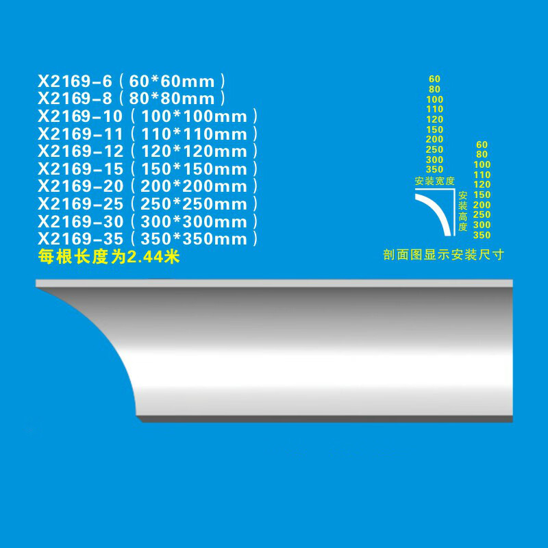 圆角石膏线条吊顶线客厅卧室现代简约天花圆角半圆造型装饰2169(24米
