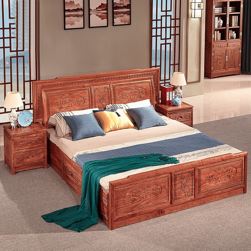 屿墨 红木家具非洲花梨（学名：刺猬紫檀）新中式实木床 1.8米储物双人床 预选纹路（尾款清发货询客服）怎么看?