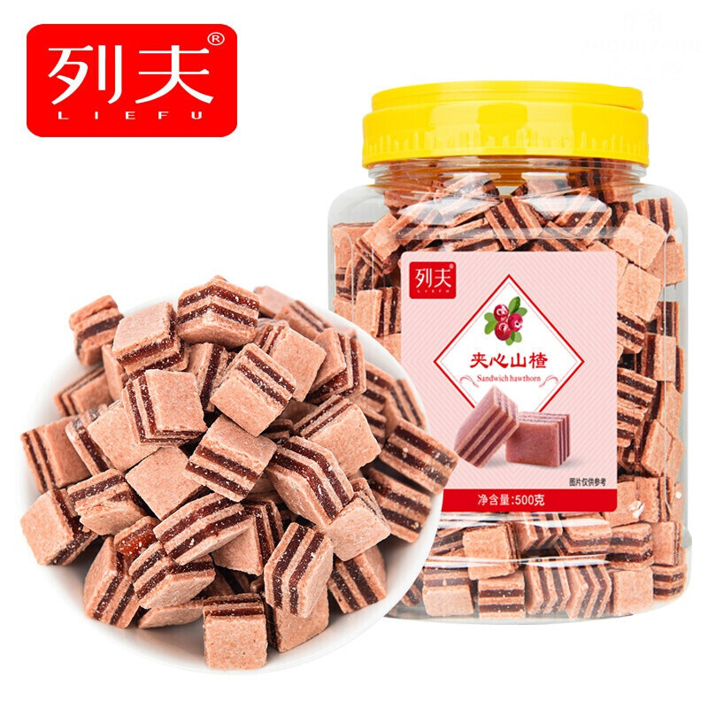 5折 列夫 夹心山楂条500g*2罐装 果丹皮山楂片干夹心卷球蜜饯果干果