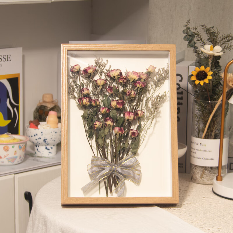 山头林村干花相框成品含花 成品带干花标本玫瑰含花束相册相框装饰画