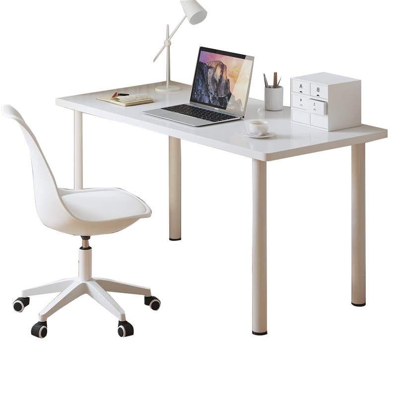 奇艺小家电脑桌家用简易网红办公直播桌女生卧室书桌台式简约学生写字桌 【免安装】长80宽40高75 白色圆腿 一体式钢架