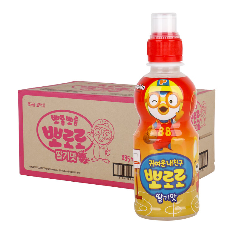 啵乐乐pororo韩国进口饮料235ml儿童果汁饮料 235ml 24瓶 1箱草莓味