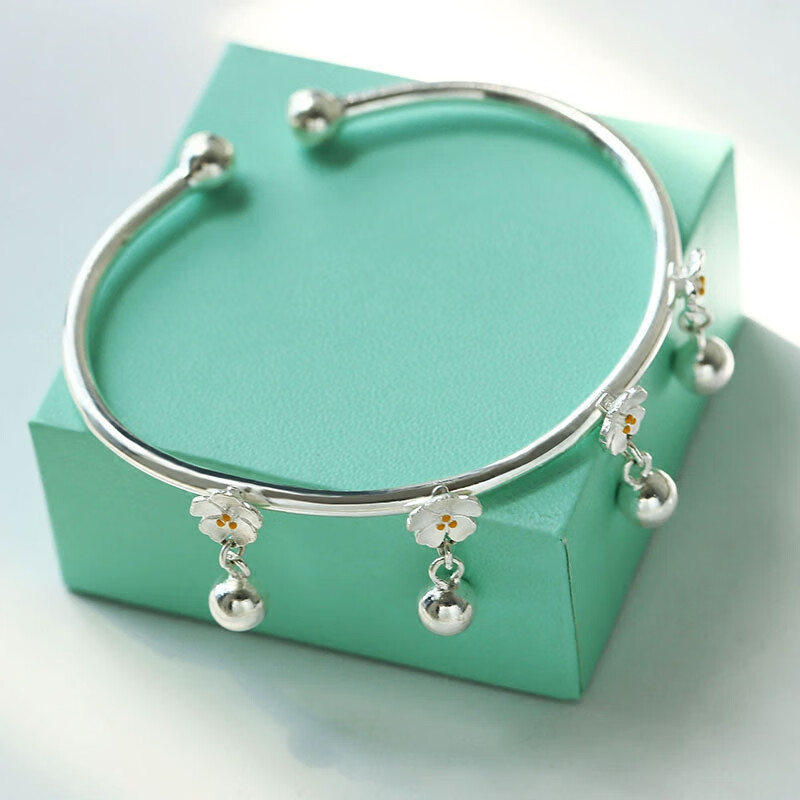 手镯樱花 女细白银镯子开口森系足银小众手饰圣诞礼物 开口樱花手镯