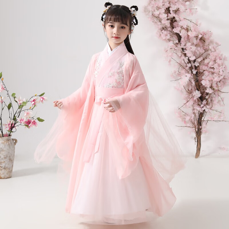 忆爱儿童汉服女童古装襦裙春秋中国风古筝演出服唐装仙连衣裙夏装 110(适合身高105-114cm)怎么看?