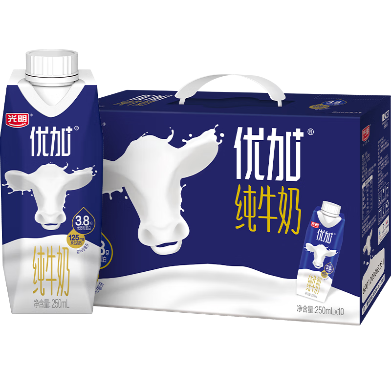 Bright 光明 优加梦幻盖纯牛奶250ml*10盒（3.8g乳蛋白）包装随机年货礼盒装